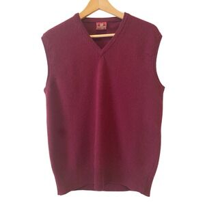 VTG Nordstrom Mens Sweater Vest Sz XL Burgundy Lambswool V-Neck Preppy Old Money